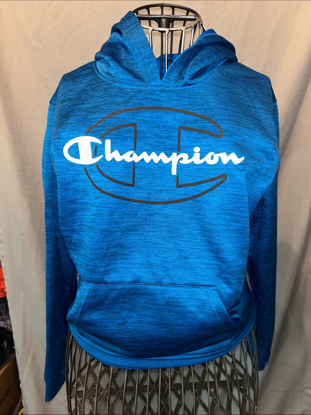 Champion Blue Heather Pullover Hoodie with White Logo